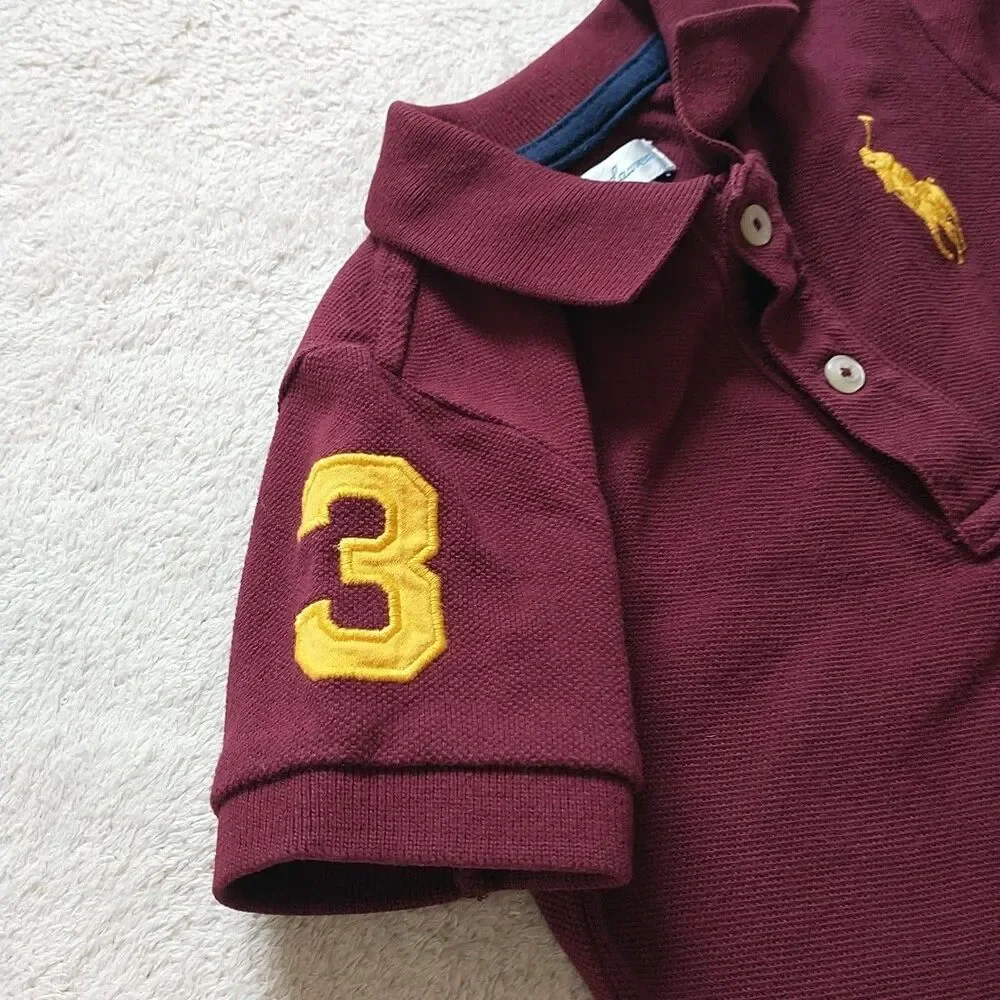 Ralph Lauren Polo Shirt Baby Boy 6M Red Burgundy Big Yellow Pony 3 Preppy